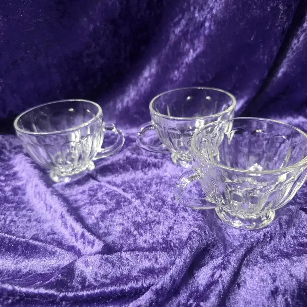 3 Vintage Clear Pressed Glass Footed Tea Cups Set of 3